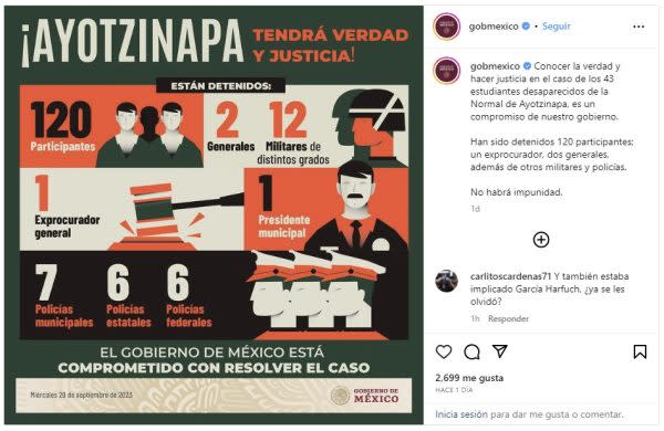En las ilustraciones compartidas por el Gobierno de México detallan que se trata de 14 militares los detenidos por el caos Ayotzinapa
