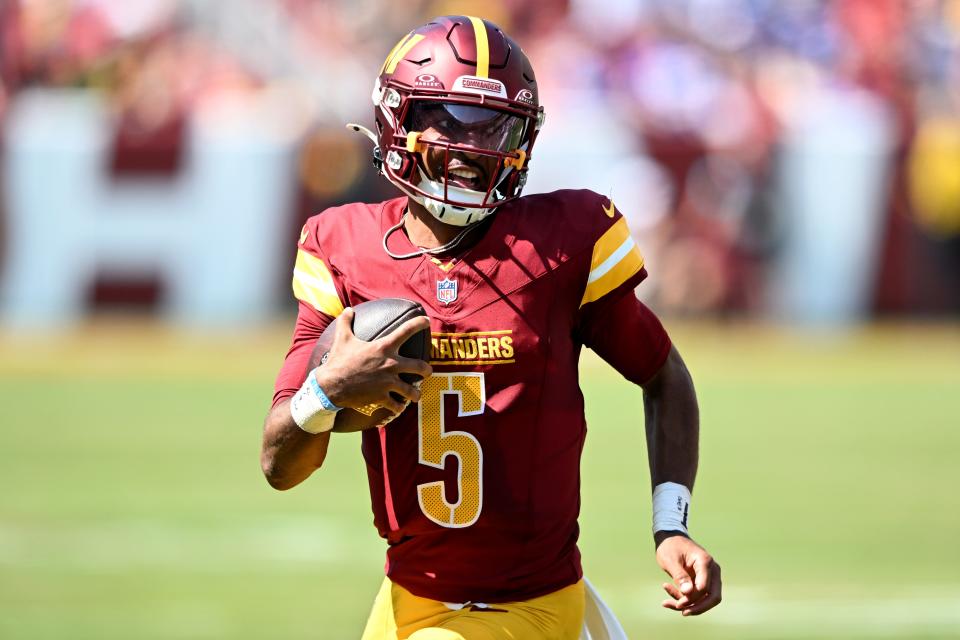 Jayden Daniels led the Washington Commanders to a win over the New York Giants in Week 2.  (Photo by Greg Fiume/Getty Images)