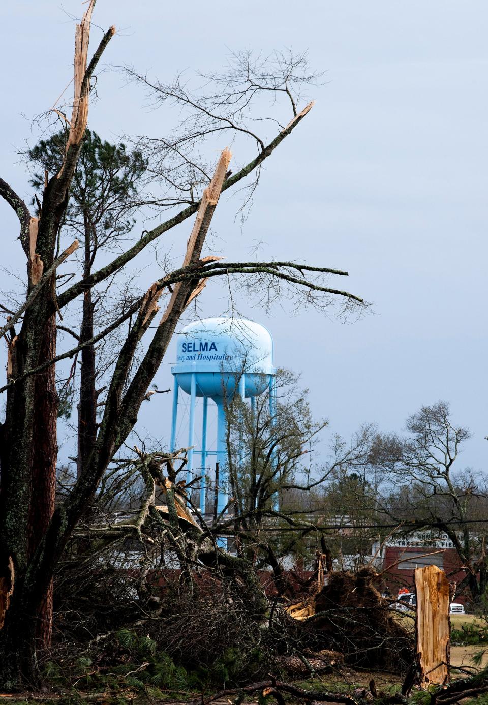 Storm damage is seen in Selma, Ala., after a storm ripped through the city on Thursday afternoon, January 12, 2023.