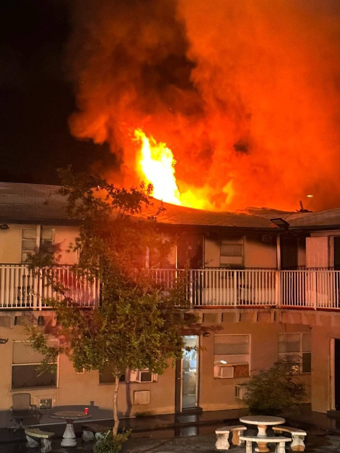A fire displaced around 50 people at the Royal Atlantic Apartments, 110 NW 7th Ave. in Pompano Beach on May 15, 2023.