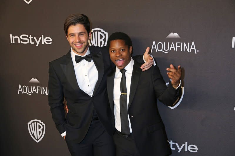 Josh Peck (L) and Jason Mitchell attend the InStyle and Warner Bros. Golden Globe after-party at the Beverly Hilton Hotel in Beverly Hills, Calif., in 2016. File Photo by David Silpa/UPI