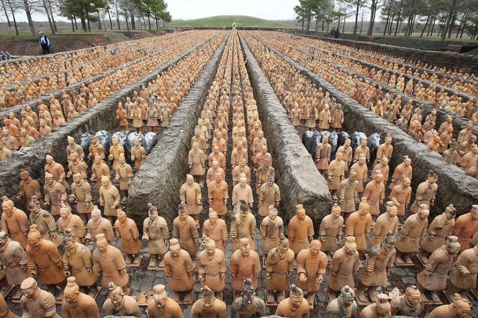 Rows of ancient Terracotta Army statues in Xi'an, China