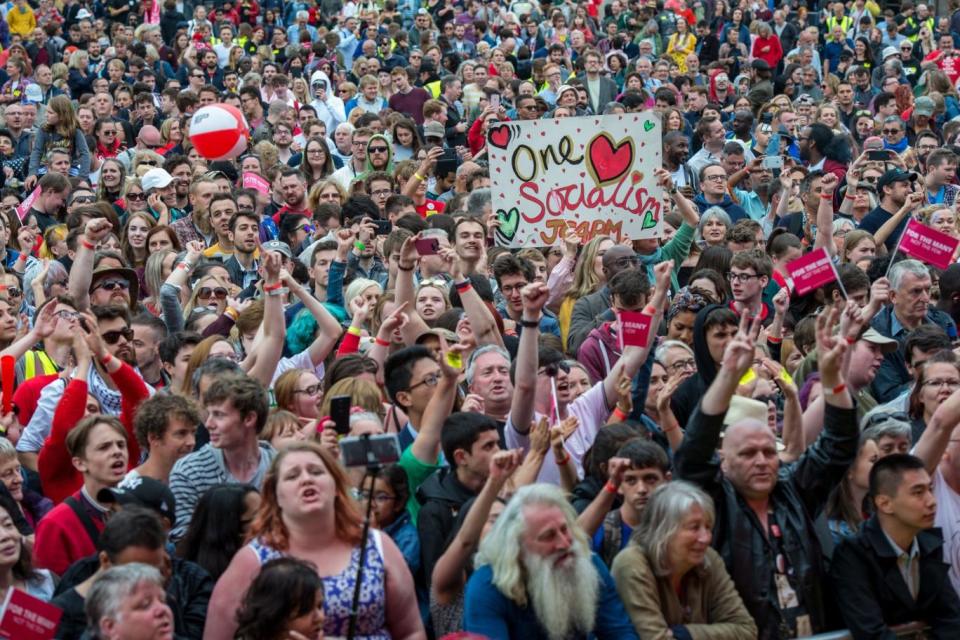 Large crowds gathered to hear Mr Corbyn speak (Getty Images)