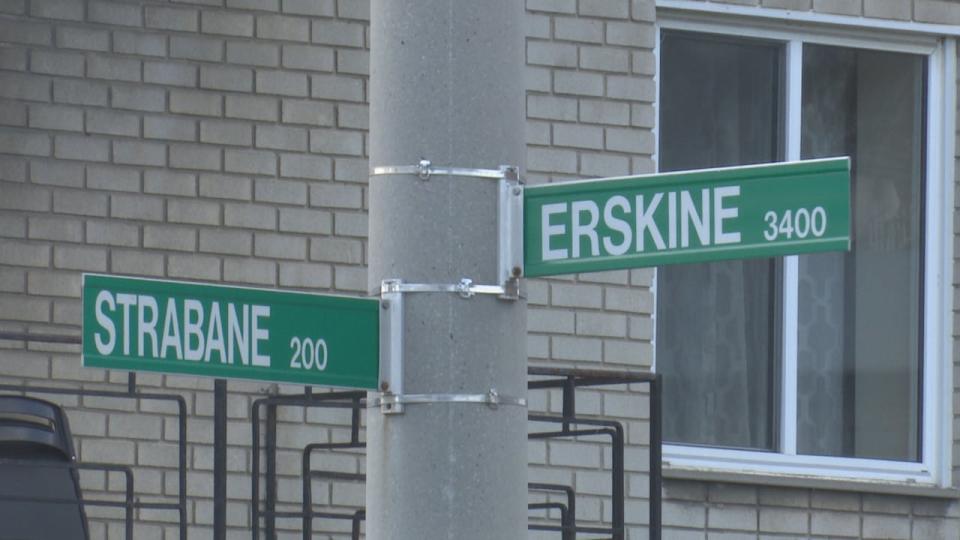 Street signs on Erskine Street at Strabane Avenue in Windsor's Ward 5.