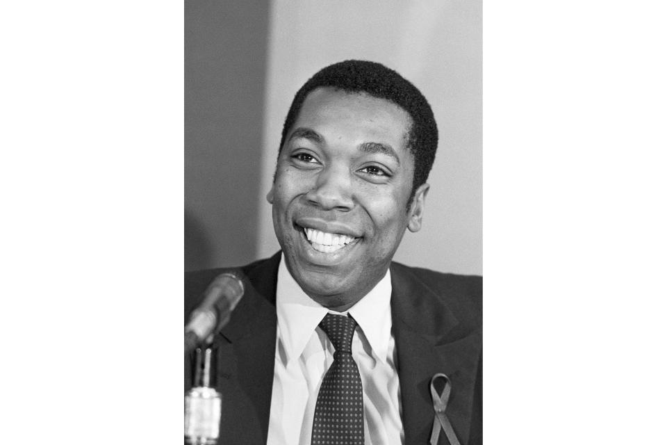 FILE - Former UCLA basketball star and assistant coach Larry Farmer smiles at a press conference after being named to replace Larry Brown as UCLA basketball coach, Tuesday, March 17, 1981, in Los Angeles. As Georgia goes for an unprecedented three-peat in college football, those who've done it before can provide some useful perspective. Larry Farmer was part of three straight national championship teams at UCLA in the early 1970s. (AP Photo/Wally Fong, File)