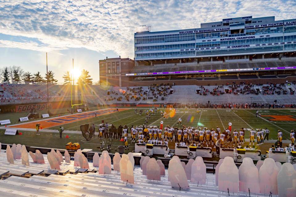 Dec. 5, 2020; Champaign, Illinois; A general view during the first half in a game between the Illinois Fighting Illini and the Iowa Hawkeyes at Memorial Stadium. Patrick Gorski-USA TODAY Sports