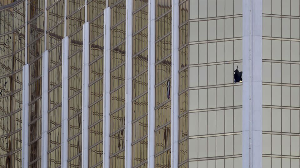 The hotel window where Paddock perched himself. Source: AAP