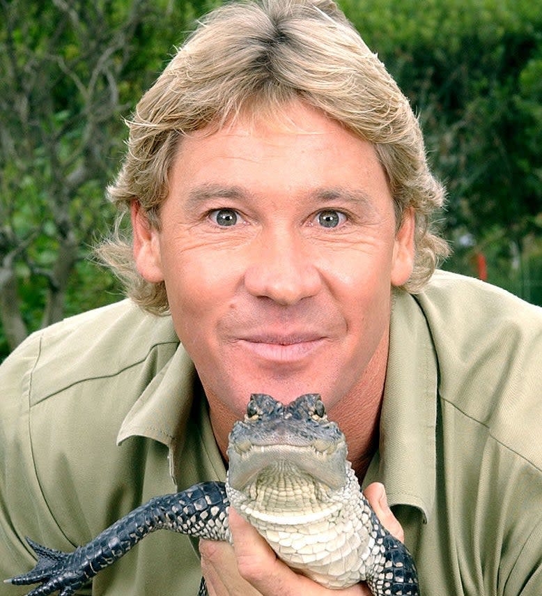 steve irwin holding a small crocodile