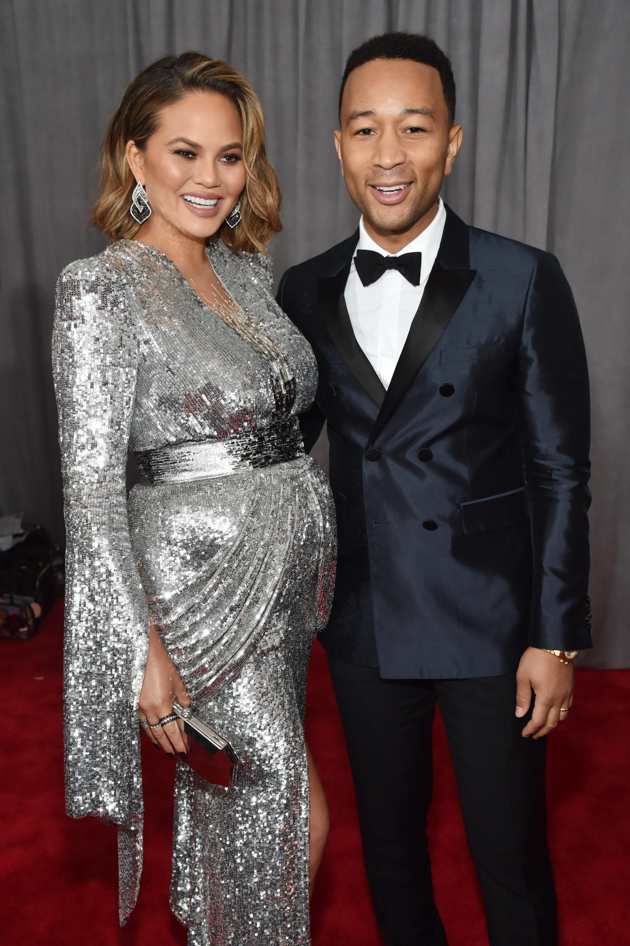 Chrissy Teigen and John Legend arrive at the 2018 Grammy Awards.&nbsp;