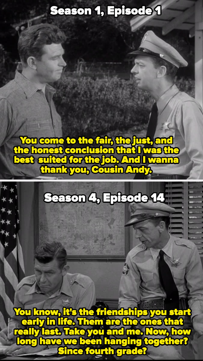 In Season 1, Barney calls Andy his cousin, then in Season 4, he says they've been friends since fourth grade