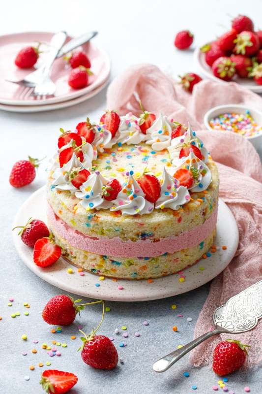 <p>Love and Olive Oil</p><p>The summer fun has just begun! This colorful strawberry funfetti ice cream cake will have you smiling from ear to ear!</p><p><strong>Get the recipe: <a href="https://www.loveandoliveoil.com/2021/06/strawberry-funfetti-ice-cream-cake.html" rel="nofollow noopener" target="_blank" data-ylk="slk:Strawberry Funfetti Ice Cream Cake;elm:context_link;itc:0;sec:content-canvas" class="link rapid-noclick-resp">Strawberry Funfetti Ice Cream Cake</a></strong></p>