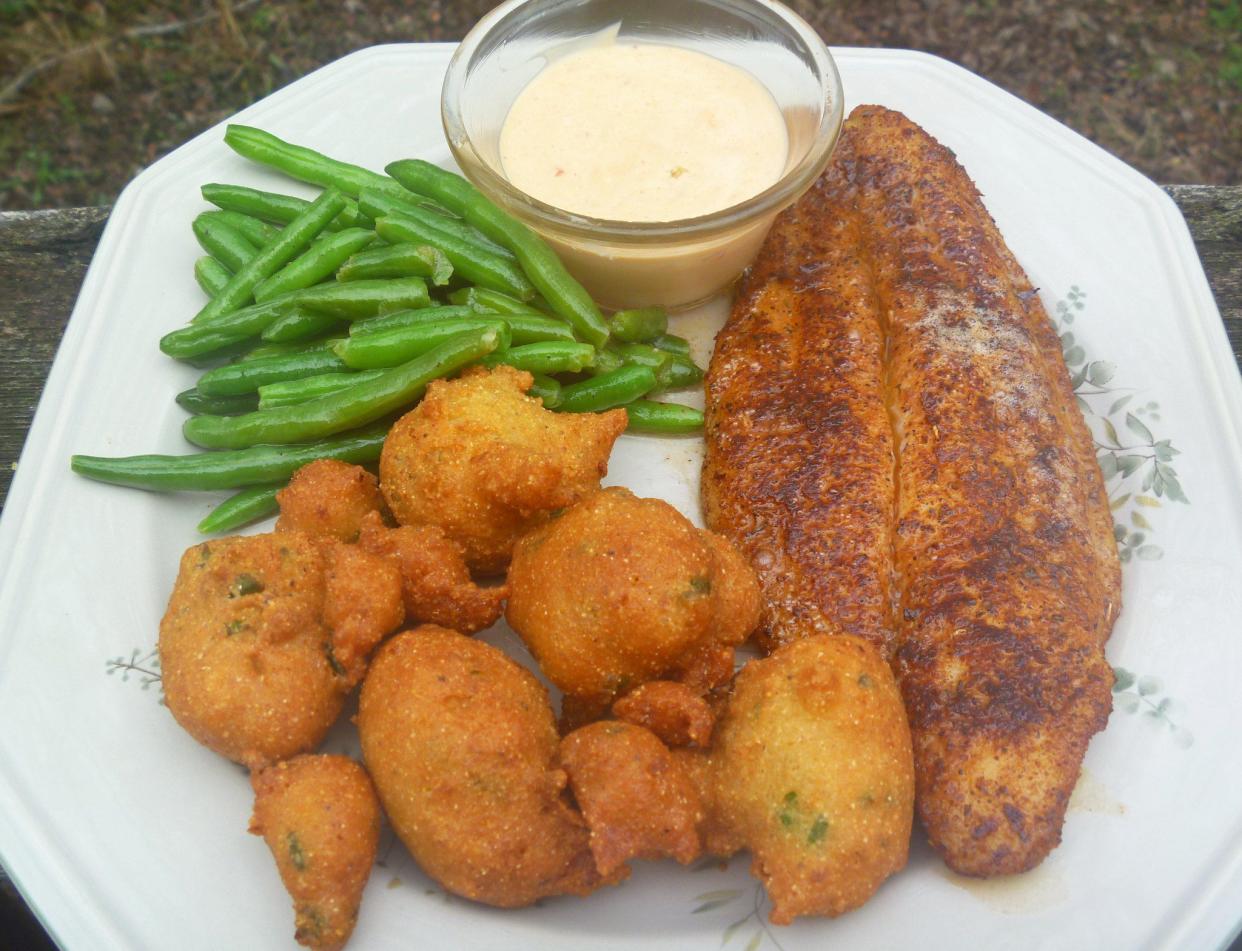 Blackened Redfish and Hush Puppies