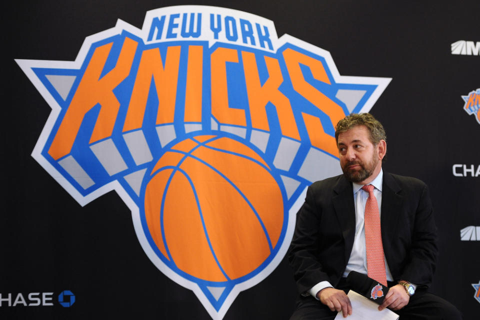 NEW YORK, NY - MARCH 18: James Dolan, Executive Chairman of Madison Square Garden looks on during the press conference to introduce Phil Jackson as President of the New York Knicks at Madison Square Garden on March 18, 2014 in New York City.