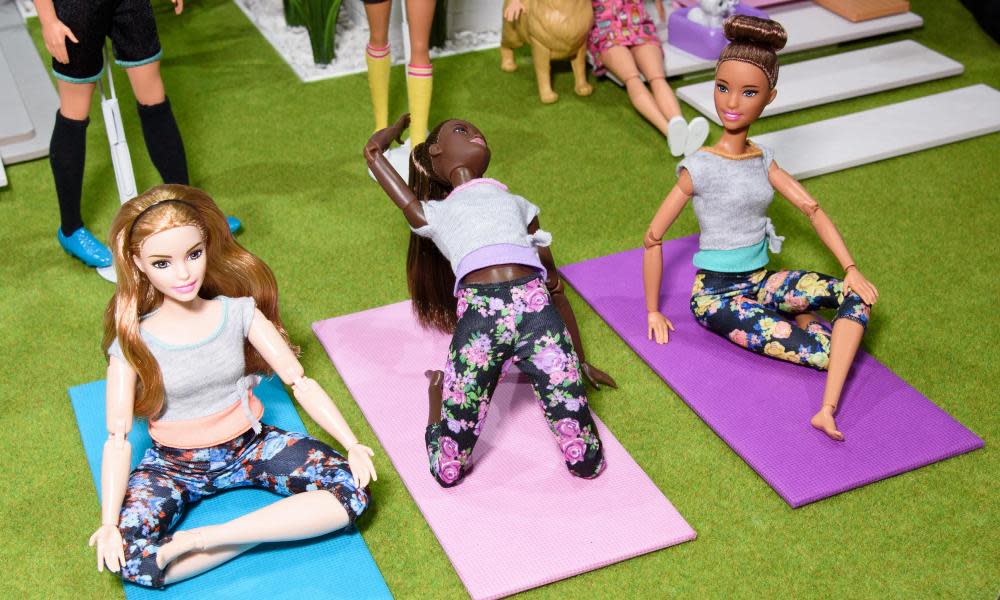 Yoga-practising Barbie dolls