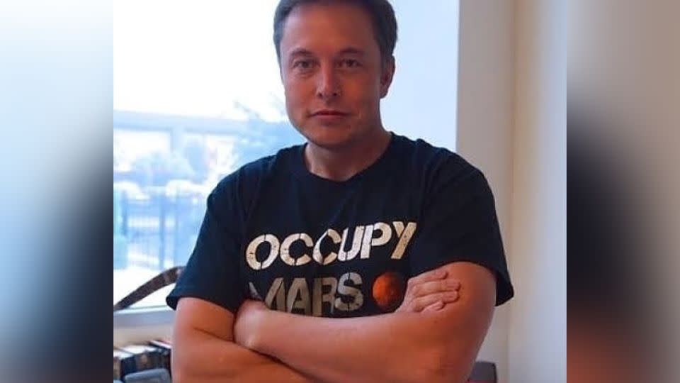 Musk, in a photo posted to his Instagram, wears one of SpaceX's "Occupy Mars" t-shirts. - From Instagram