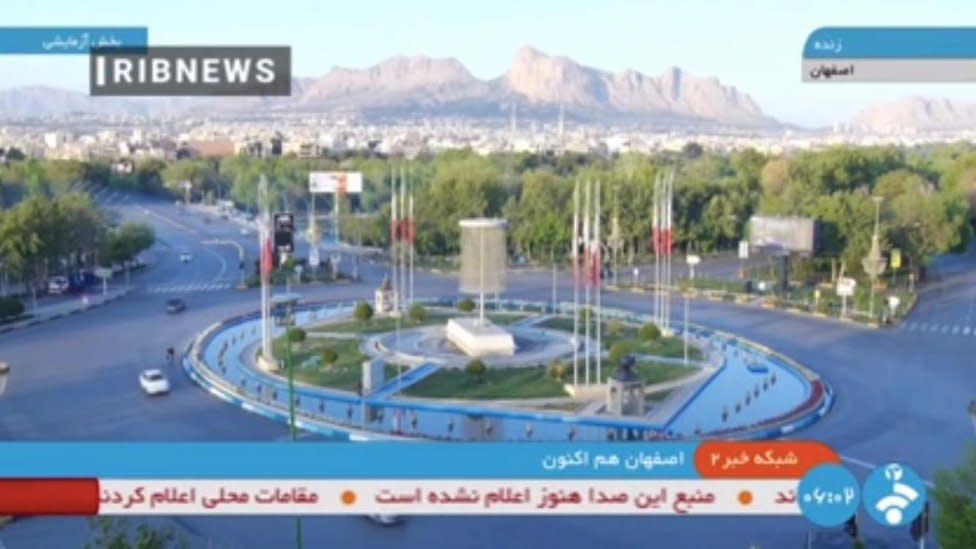 A handout screen grab made available by the Iranian state TV shows the city of Isfahan