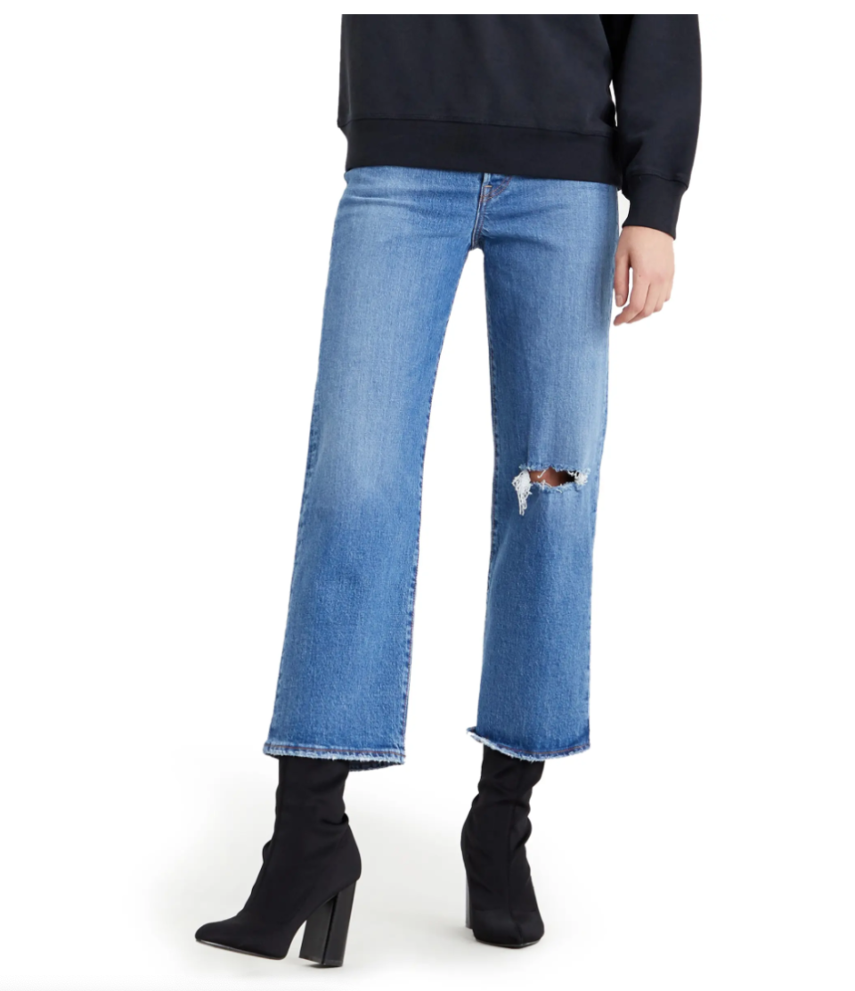 Levi’s Ribcage Ripped High Waist Ankle Straight Leg Jeans. Image via Nordstrom.