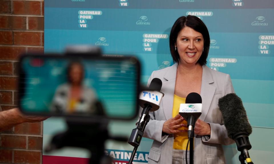 Gatineau, Que., Mayor France Belisle takes part in a press conference on July 5, 2022.