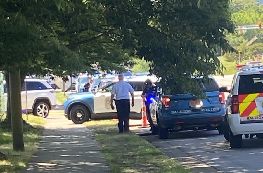 A heavy police presence is at Shaw University after a report of an active shooter. (Maggie Newland/CBS 17)
