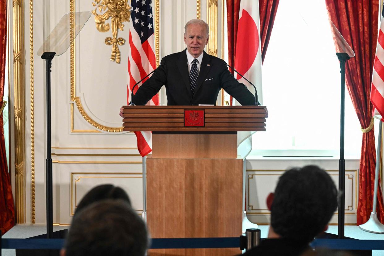 President Joe Biden attends a press conference with Japanese Prime Minister Fumio Kishida at the Akasaka Palace in Tokyo on May 23, 2022.