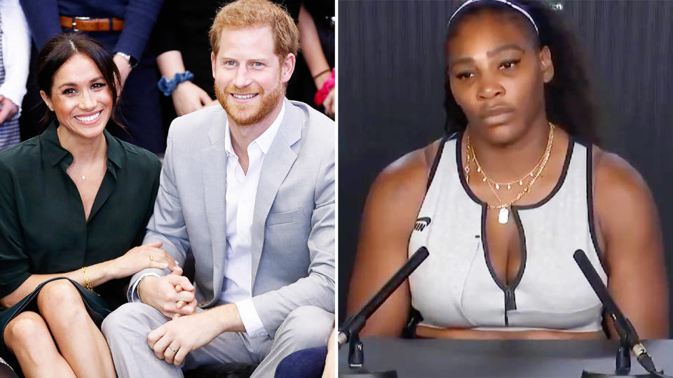 Serena Williams, pictured here copping a bizarre question about Meghan Markle at the Australian Open.