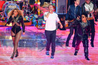 Beyonce, Chris Martin and Bruno Mars perform during the Pepsi Super Bowl 50 Halftime at Levi's Stadium in Santa Clara, California. (Photo by Rich Graessle/Icon Sportswire) (Photo by Icon Sports Wire/Corbis/Icon Sportswire via Getty Images)