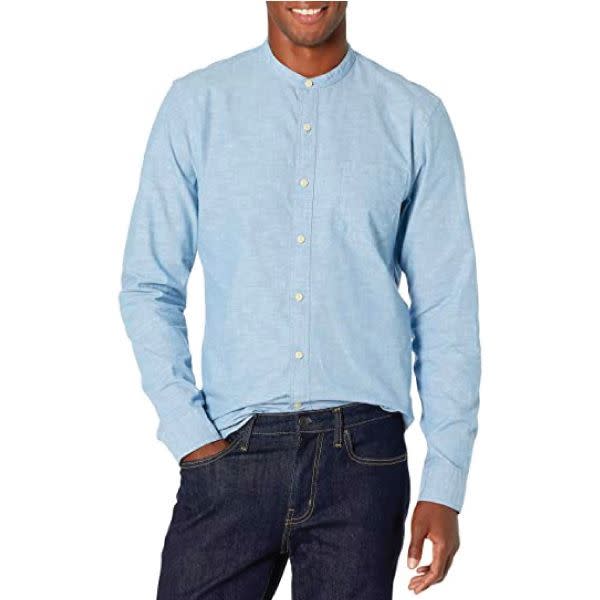 Goodthreads Men's Slim-Fit Long-Sleeve Band-Collar Chambray Shirt