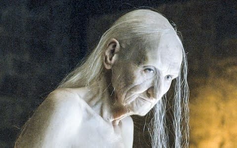 Melisandre's real appearance, as revealed in the opening episode of season six - Credit: HBO