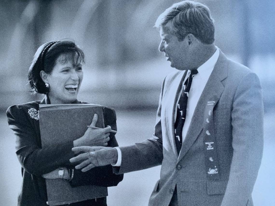 Governor Bob Graham with his longtime aide Lula Rodríguez, pictured here in the late 1980s when she was director of his South Florida office. Graham died at 87 in Gainesville, Florida on April 16, 2024. Miami Herald Archive