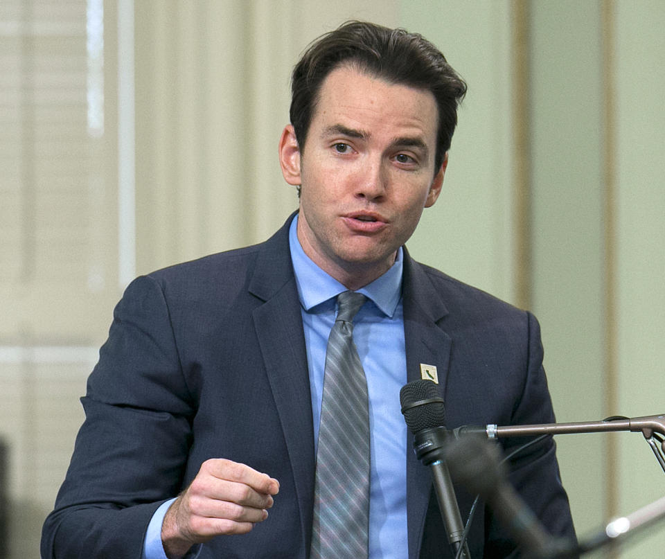 FILE - This Aug. 31, 2017, file photo shows Assemblyman Kevin Kiley, R-Rocklin at the Capitol in Sacramento, Calif. Kiley announced on Twitter on Tuesday, July 6, 2021, that he is running in the Sept. 14, recall election in an attempt to replace Gov. Gavin Newsom, a Democrat. (AP Photo/Rich Pedroncelli, File)