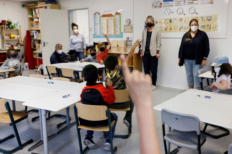 FILE PHOTO: Students return to regular presence schooling, amid the spread of COVID-19, in Berlin