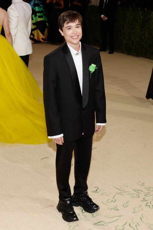 Elliot Page arrives for The Met Gala at The Metropolitan Museum of Art celebrating the opening of "In America: A Lexicon of Fashion" in New York City on September 13, 2021. The actor turns 37 on February 21. File Photo by John Angelillo/UPI