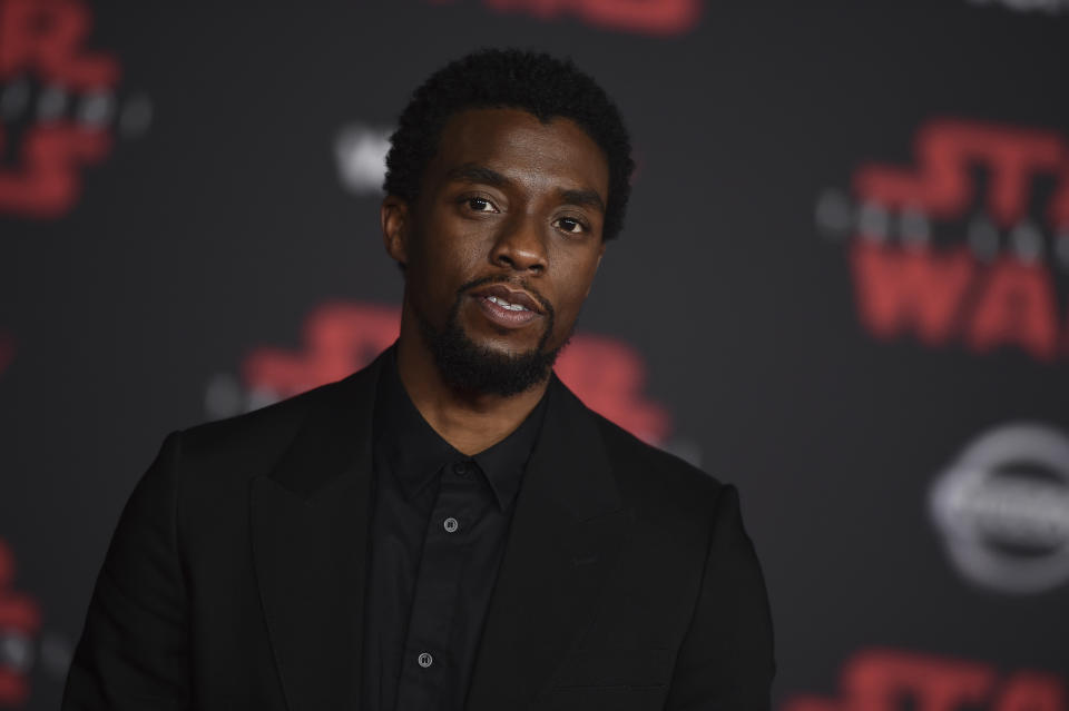 Chadwick Boseman arrives at the Los Angeles premiere of "Star Wars: The Last Jedi" at the Shrine Auditorium on Saturday, Dec. 9, 2017 in Los Angeles. (Photo by Jordan Strauss/Invision/AP)