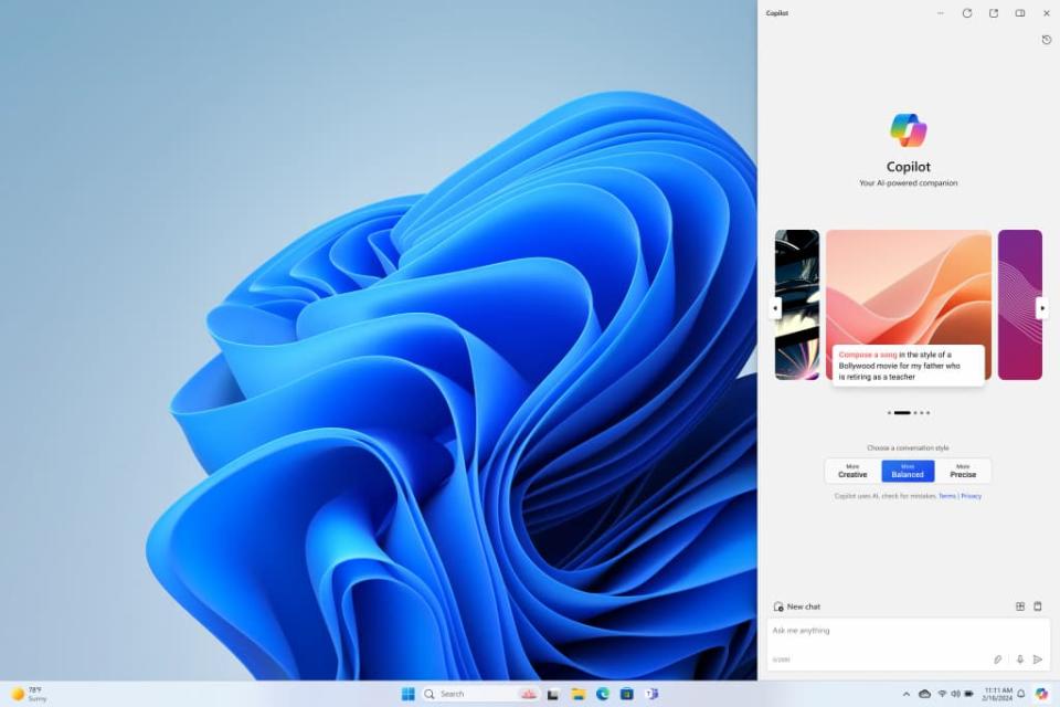 screenshot of Windows Copilot features