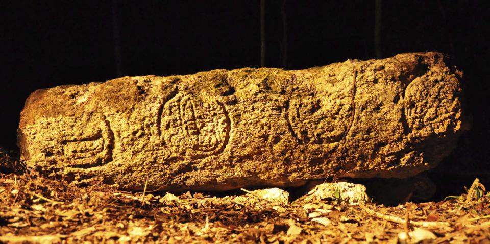 A photograph released to Reuters on August 22, 2014 shows a piece of a stela from an ancient Mayan city in Lagunita May 17, 2014. (REUTERS/Research Center of the Slovenian Academy of Sciences and Arts)