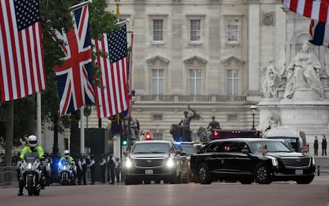 The convoy travelling down The Mall on Tuesday morning - Credit: Toby Melville/Reuters