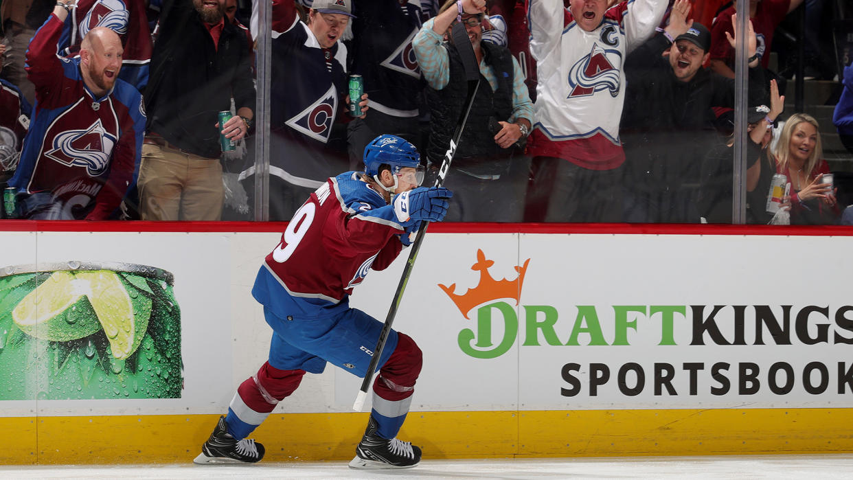 Nathan MacKinnon capped off his hat trick in unbelievable fashion. (Photo by Michael Martin/NHLI via Getty Images)