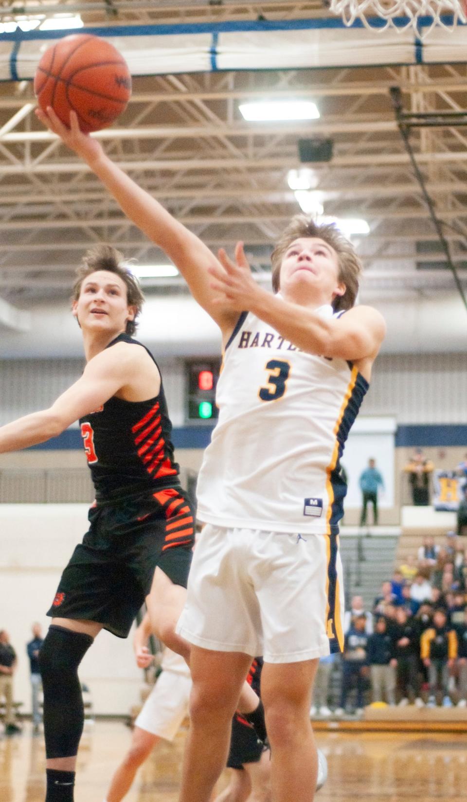 Ryan Bohlen (3) hit a free throw with eight seconds left to give Hartland a 49-48 victory over Northville.