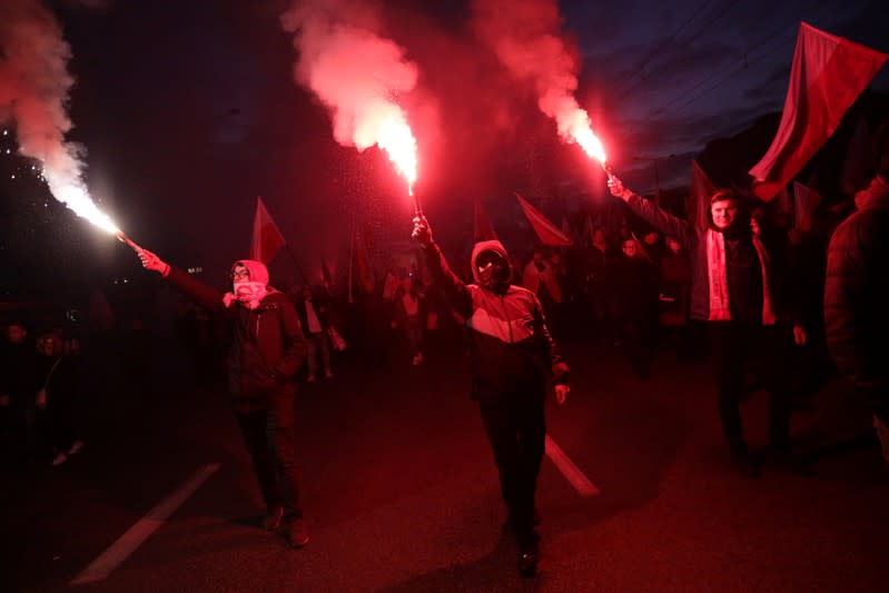 People mark the National Independence Day in Warsaw