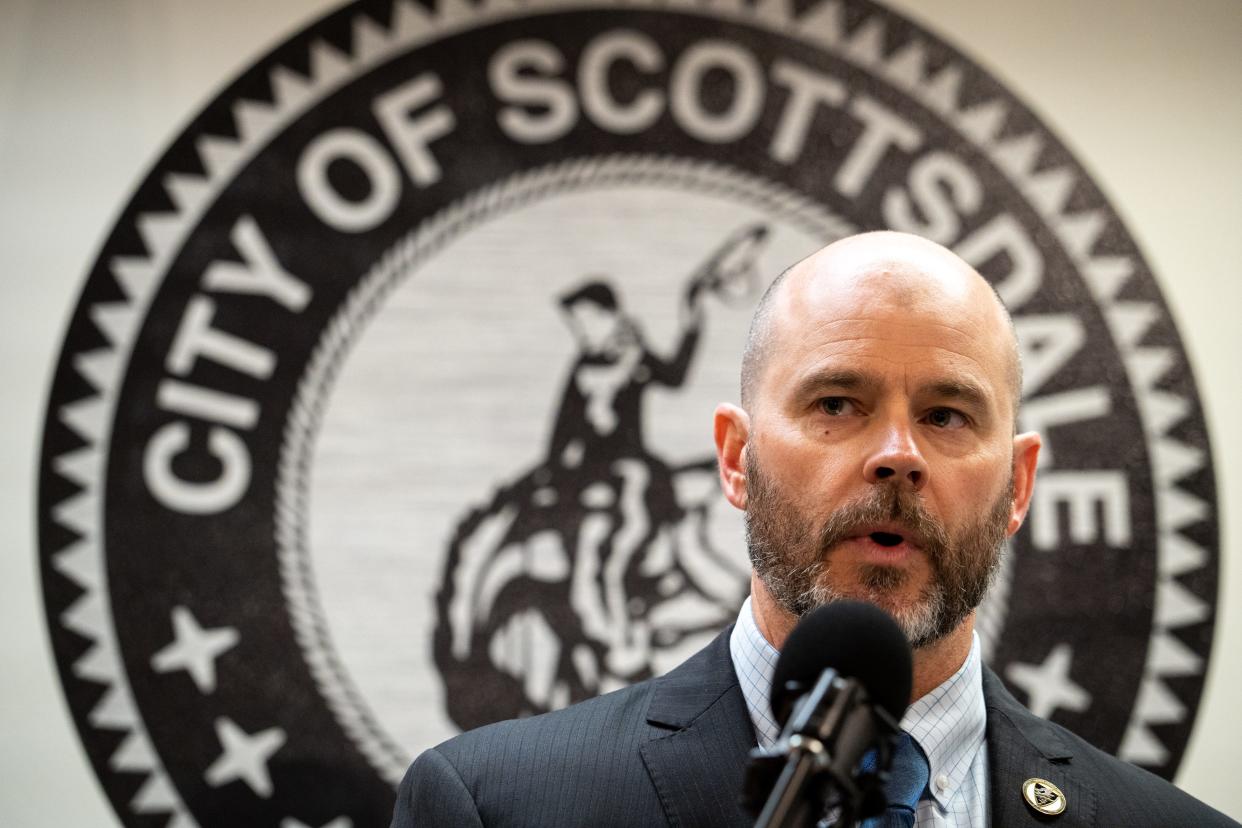 Lt. Lee Campbell answers a question on Jan. 12, 2023, during a news conference at the Scottsdale Police Headquarters in Scottsdale.