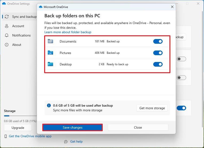 Configure OneDrive backup