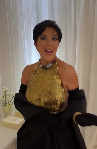 <p>Kylie Jenner/Tiktok</p> Kris Jenner at her annual Kardashian-Jenner Christmas Eve party in 2023