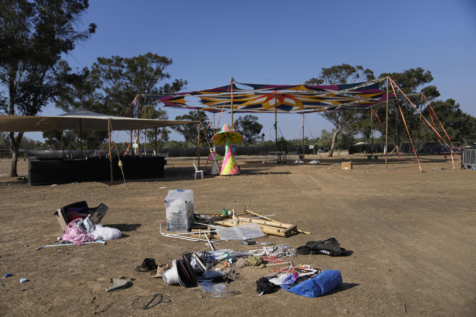 The site of a music festival near the border with the Gaza Strip in southern Israel is seen on Thursday. Oct. 12, 2023. At least 260 Israeli festivalgoers were killed during the attack by Hamas gunmen last Saturday. (AP Photo/Ohad Zwigenberg)