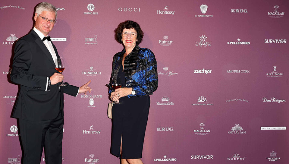 Jean Trimbach and his wife during The 2022 Golden Vines® Awards at Palazzo Vecchio in Florence