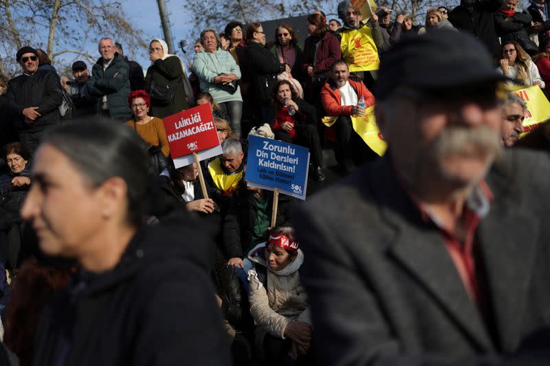 Rally against government's latest religion-related policies on the education system, in Istanbul