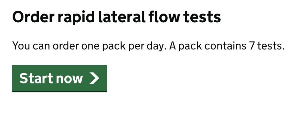 Ordering rapid tests in England