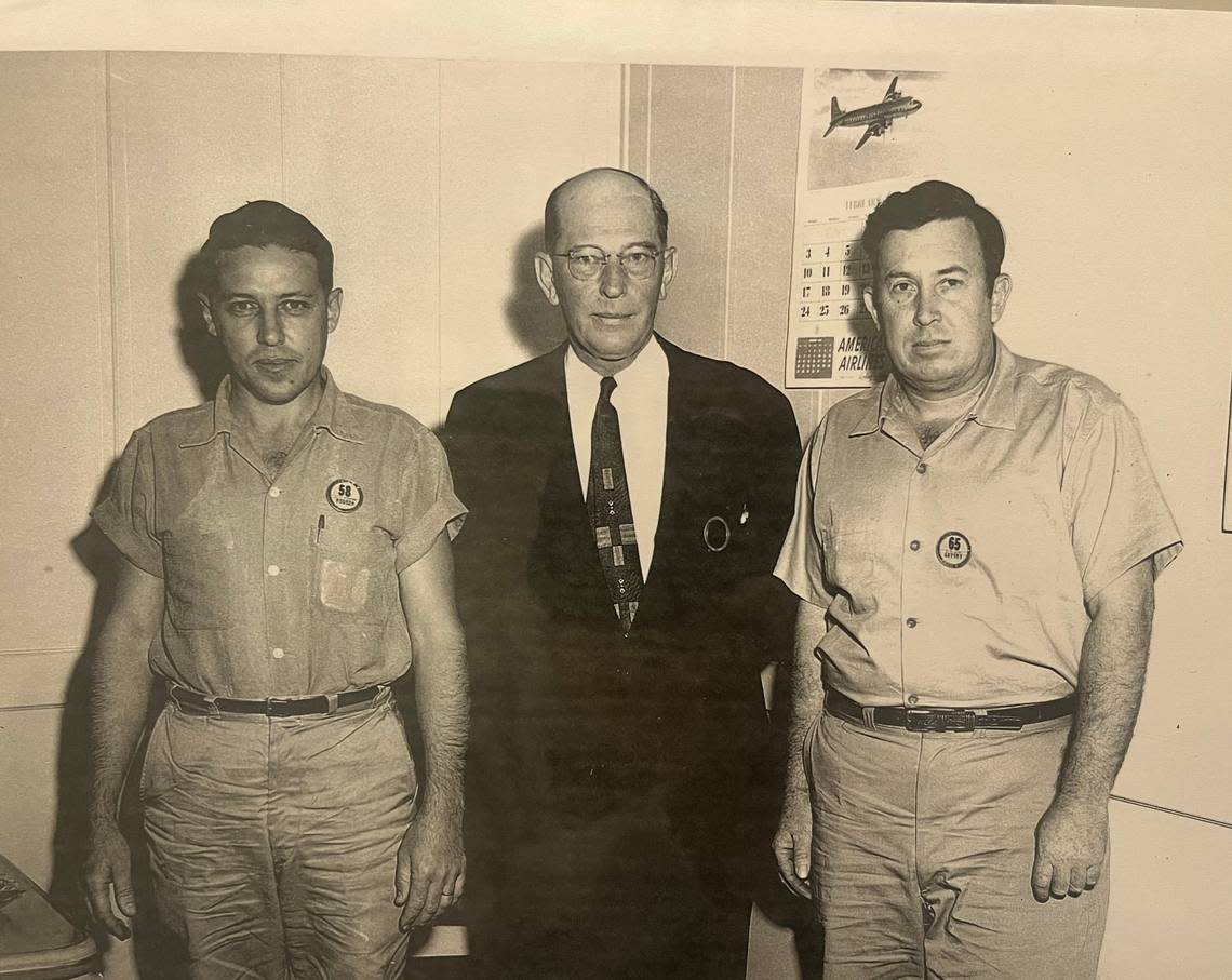 James Hayes (right), was fought in World War II with the 26th bomber group for the U.S. Air Force. Courtesy of Steven Hayes