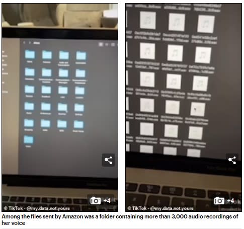 她點開亞馬遜智慧裝置的資料夾，發現竟然超過3500多個錄音檔。（圖／翻攝自Mail Online）