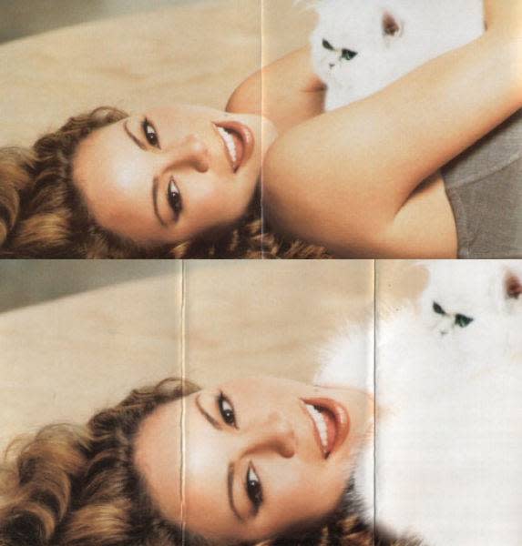 Last but not least, in our personal favorite airbrushing job, Mariah's little kitty becomes an angora sweater.