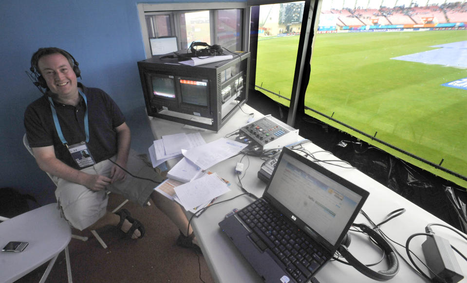 BBC Cricket producer Adam Mountford at the National Stadium, Providence, Guyana.